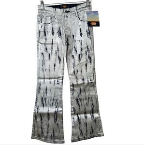 NWT Girls Vintage 80s Silver Metallic Jeans Route 66 70s Shiny Waxed Disco Pants